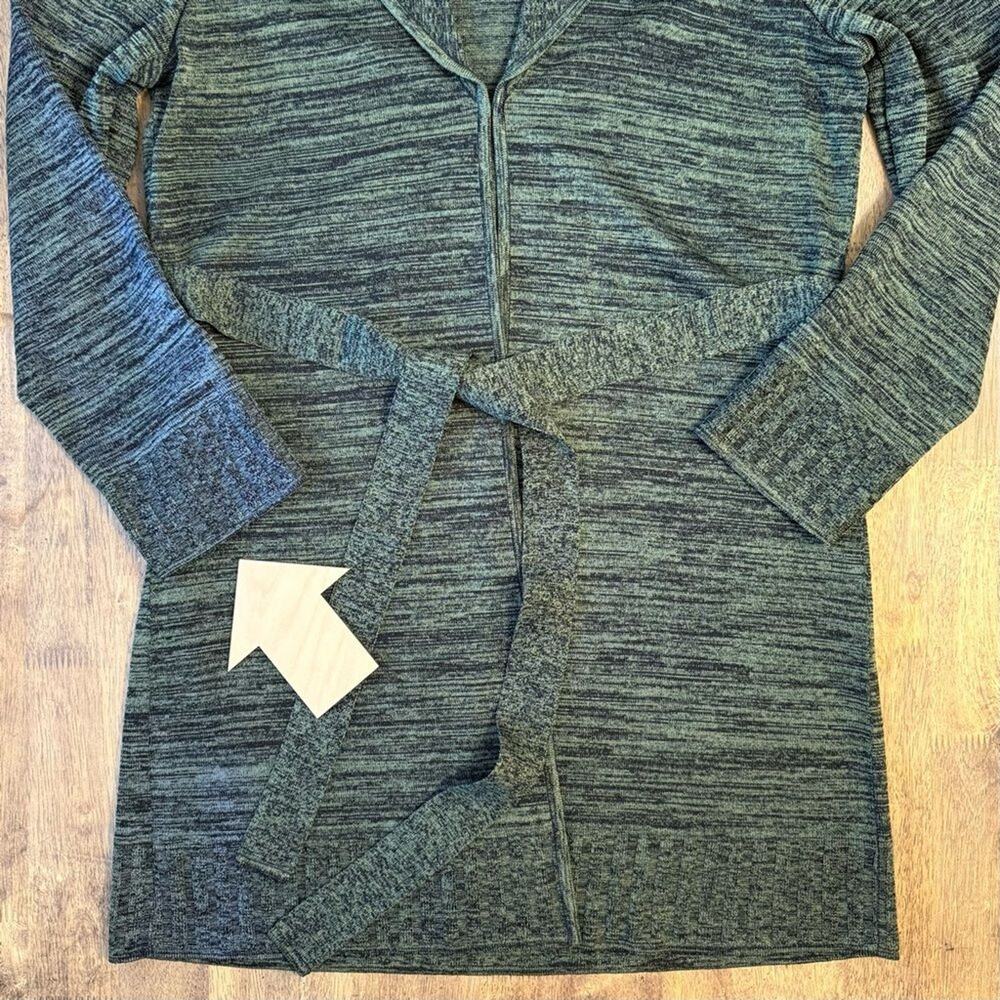 Exclusively Misook Sweater Cardigan Acrylic Knit Tie-Belt Long Robe Green Medium - Picture 6 of 8